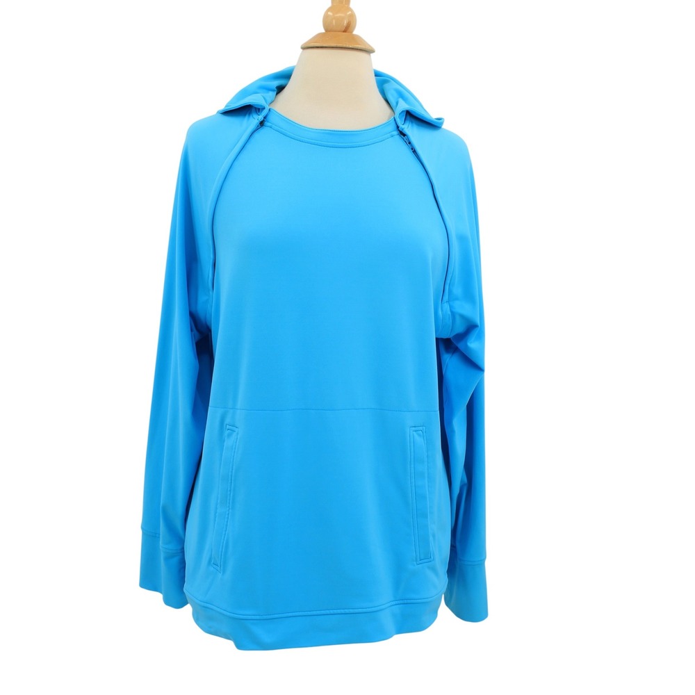 Care + Wear X Oscar De La Renta Hoodie XL Blue Side Zip Thumbhole Cuffs Sz L